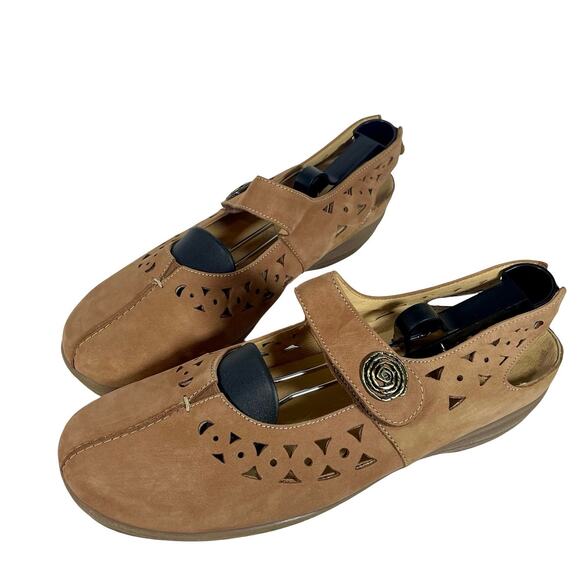 Ara Mariah Light Brown Nubuck Leather Mary Jane Slingback Sandal Sz 6.5 - Picture 1 of 9